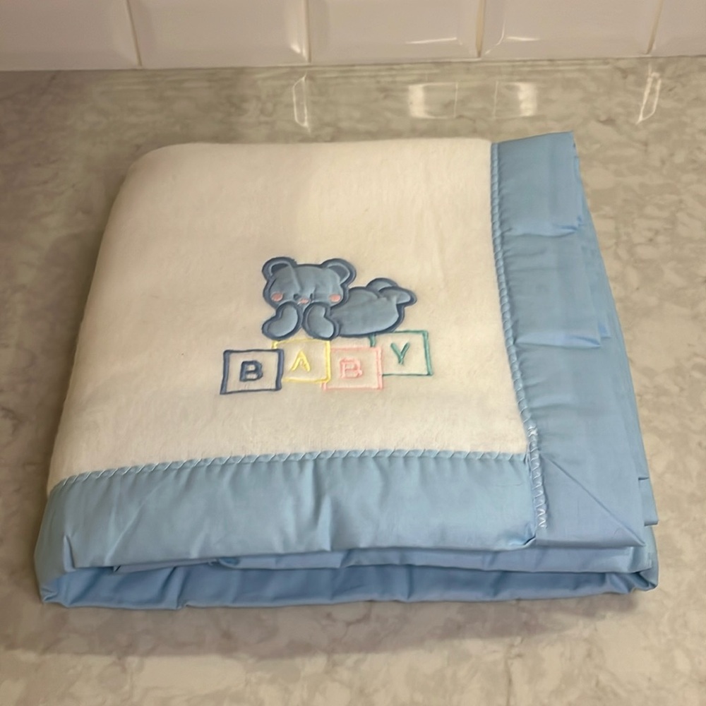 Vintage Cuddle Time Baby Blanket 35.5" x 44.5" Replacement Blue Bear